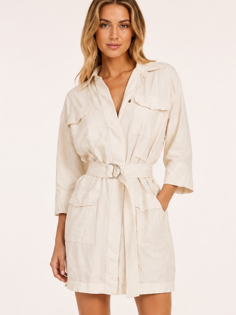 Céline Ivory Mulberry Silk Safari Belted Dress Size 34/US 2